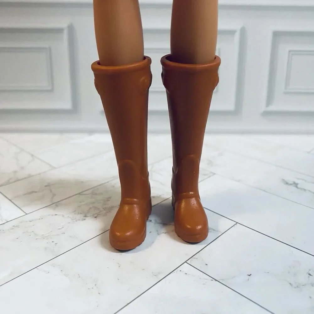 Barbie Doll Brown Knee High Boots for Flat Feet Dolls Farmer Type